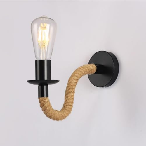 ELINKUME Vintage Hanfseil Wandleuchte,E27 Industrielle Wandlampe,Einstellbarer Lampenkopf,Kreative Wandleuchten Innen für Schlafzimmer,Wohnzimmer,Esszimmer Beleuchtung Dekoration(ohne Glühbirnen)