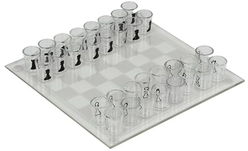 Pastoralist Glass Chess Board,10x10 Inch Glass Chess Game, Chess Board With Shot Glass Chess Pieces, Clear Glass And Frosted Glass, Chess Drinking Game