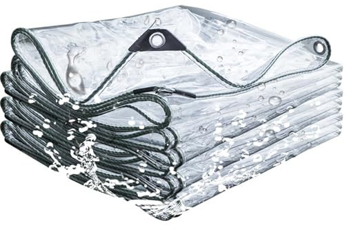 YSUEFIJO PVC Klar wasserdichte Abdeckplane, Plane Transparent mit ösen, Wetterfeste Plane Faltbar Planen, Durchsichtig Abdeckplane wasserdichte, Klarsichtplane für Terrasse Pavillon Gewächshaus