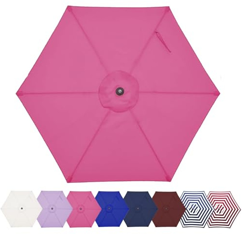 UYTOIZ UV Protection Market Table Umbrella Polyester Fabric Canopy Cover,Patio Replacement Parasol Canopy 6 Ribs,6.6ft/8.2ft/8.9ft/9.8ft Ease of Use Garden Parasol Cover Cloth(Rose Red,6.6ft)