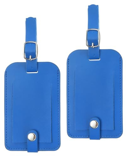 PATIKIL 2 Stück Kofferanhänger Flugreise Koffer Namensanhänger Tags mit Namensschild Adressschild Datenschutz Klappe Druckknopf PU Leder Anänger für Kreuzfahrten Reisetasche Blau