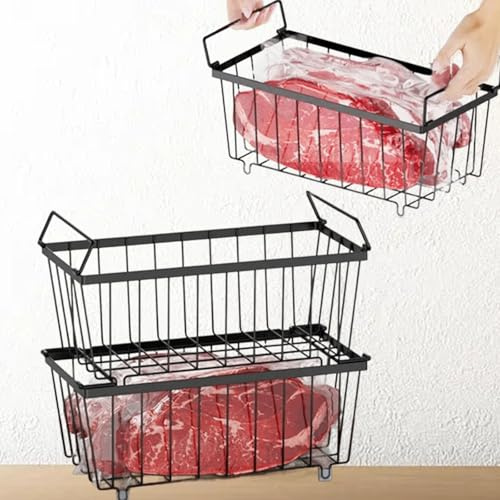 Qivine 3er Gefriertruhe Korb, Stapelbare Gefrierschrank Organizer mit Klappbarem Griff, Hängender Drahtkorb Gefrierkörbe für 5~7 Zoll Gefriertruhen Einfacher