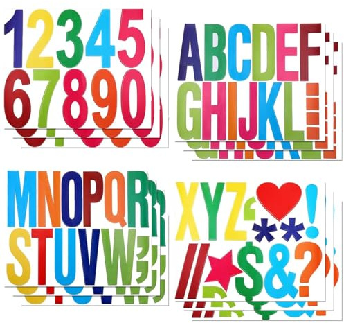 MAEXUS 12 Blatt Buchstaben Zahlen Aufkleber,Selbstklebende alphanumerische Aufkleber,wasserfester Vinylaufkleber,A~Z-Buchstabenaufkleber,0~9 Zahlenaufkleber,für Poster,DIY-Karten,Briefkästen (bunt)