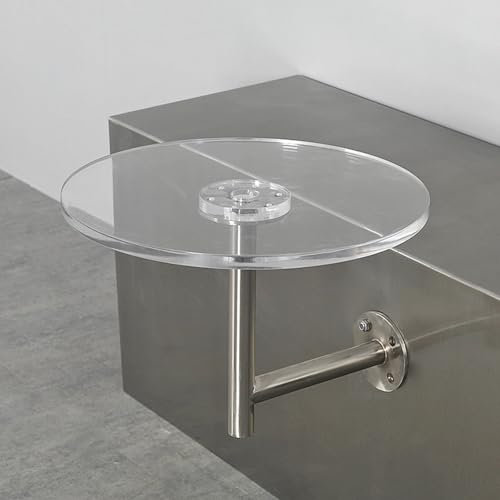 Kleiner Bartisch mit Acrylplatte, zur Wandmontage mit Edelstahlbeinen für Küche, Esszimmer, Bistro, Cocktail, runder Bistro-/Pub-Tisch (Silber)