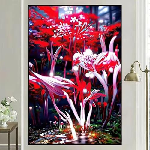 Landschaft Malen Nach Zahlen Erwachsene Bastelset, Paint by Numbers Blume Malen Nach Zahlen Anfänger, DIY Ölgemälde Leinwand Set mit 3 Set Pinsels und Farbe, Zimmer Deko 80x100cm, Geschenk für Frauen