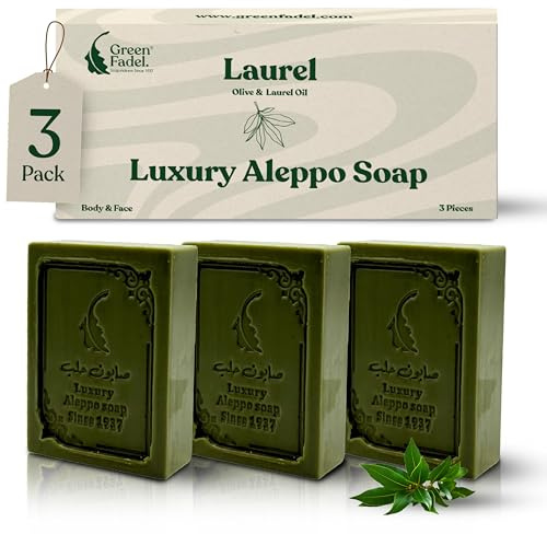 GREEN FADEL Aleppo Seife Luxury Lorbeer, Olivenöl, 3x ca. 100 g | Olivenölseife, Naturseife, handgemacht, mit Lorbeeröl, für Gesicht, Körper und Hände, plastikfrei verpackt