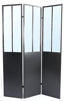Vente-unique-Paravent Raumteiler Industrial Style - 3 Flügel - 180 x 122 cm - Metall - Schwarz - Coventry