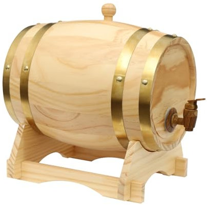 Garbenat Botte di vino in legno di pino da 5 l, con rubinetto e supporto, ovale, durevole, a forma di barilotto per vino brandy, tequila