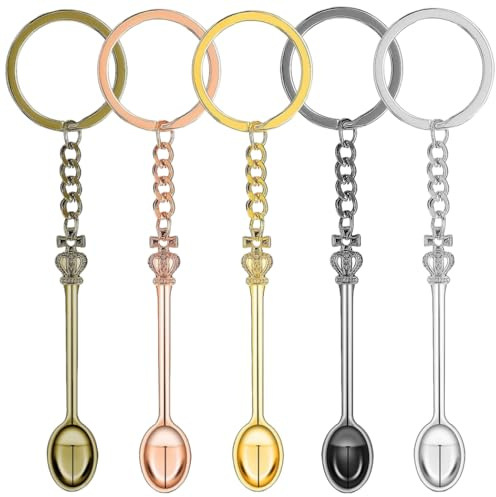 Lot de 5 petits porte-clés en métal avec petite pelle et couronne de cuillère à café