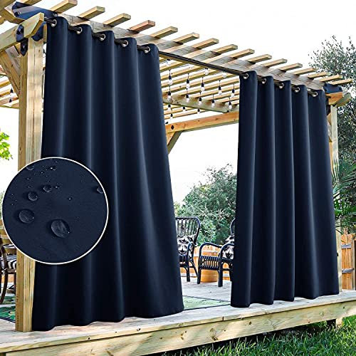 Wasserdichte extrabreite Outdoor-Vorhänge, wärmeisoliert, Verdunkelungsvorhänge für Pergola/Wintergarten, Beige, Ösen-Oberpaneel (132 x 213 cm)