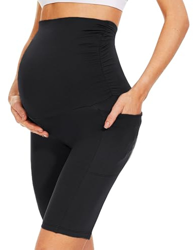 BIOECEUA Short de maternité avec poches, taille haute, soutien du ventre, legging de grossesse, pantalon pour cyclisme, yoga, entraînement
