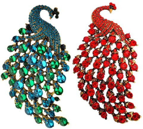 TEMPNAP 2stücke Pfauen-broschen Mit Strasssteinen Übergroße Tier-brosche Für Damen Elegante Anstecknadeln Als Schmuck-accessoire Für Kleid Schal Und Mantel Für Hochzeit Und Festliche Anläs