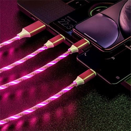 Wyjuan Red 3 in 1 Multi Charging Cable LED Flowing Red Light Up Charger Cable, USB-C Fast USB Charger Cord Cables Cables Micro Type-C Charging Cable, Interconnects for Most Smart Phone
