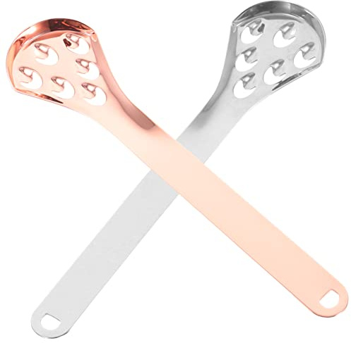 Raschietto per Pulire la Lingua in Acciaio Inox 6 Fori 2 Pezzi | Portatile e Facile da Usare, Strumenti per Pulizia Orale, per Adulti e Ragazzi