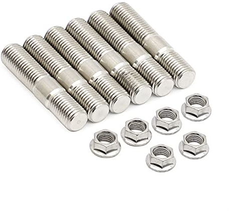 Radmuttern,Radbolzen 10mm M10 x 1,25 Abgasbolzen Gezahnte Muttern Bolzen Schrauben Edelstahl Verteiler Bolzen(6sets)