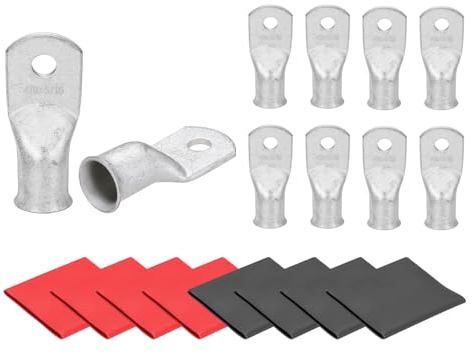 sourcing map 8 Pcs Battery Cable Ends 4/0 AWG 5/16 Inch Tubular Ring Terminals Closed End Crimp Connectors Bare Copper Eyelet with Heat Shrink Tubing
