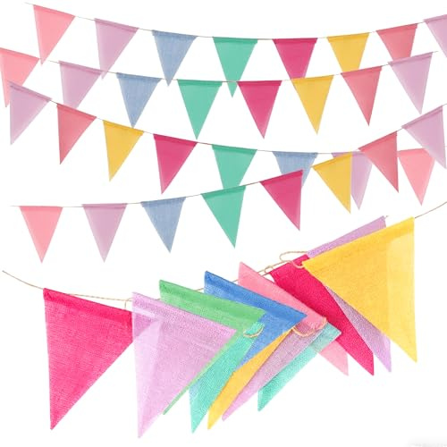 12M /36Ft Fanion Multicolore, Fanion Jute en Imitation Lin, Coloré Chaîne Fanions Extérieur pour Mariage, Anniversaire, Chambre d'enfant, Fête, Jardin