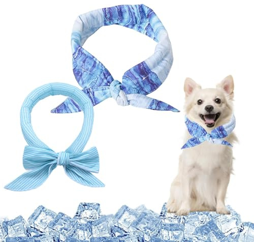 XFSRG 2 Pieces Dog Cooling Collar Breathable Fabric Cooling Collar Summer Dogs Accessories for Walking and Outdoor Activities (Blue)