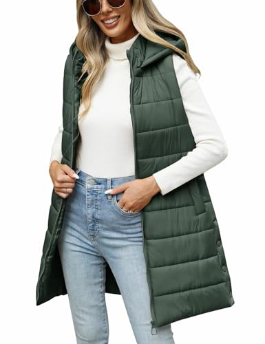 RITOSTA Chaleco Acolchado Mujer Invierno Largo Chaquetas sin Mangas Chaleco de Plumas Abrigos con Capucha Otoño Chaqueta Entretiempo con Cremallera