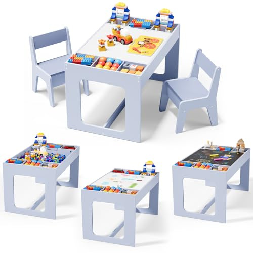 MAMIZO Kindertisch mit 2 Stühlen, Kindersitzgruppe mit Stauraum,Kindermöbel