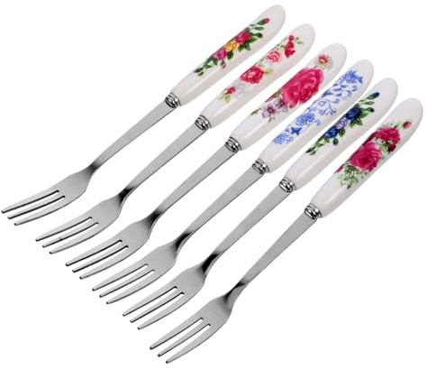 CIYODO Forchette da Dessert Acciaio Inossidabile Resistente Manico Ergonomico in Ceramica 6 Pezzi Piccole e Portatili per Frutta e Dolci a Casa