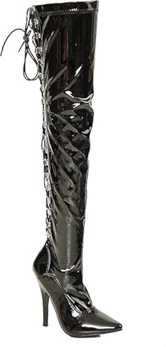 Womens Thigh High Stiletto Heel Boots – Lace-Up Kinky Over Knee Zip Boots UK 3-12 (Black Patent, UK Footwear Size System, Adult, Women, Numeric, Medium, 10)