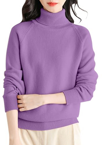 Maglione a collo alto, da donna, a maniche lunghe, elegante, da donna, a maglia, in tinta unita, a maglia fine, a collo alto, comodo, maglione in lana, per autunno e inverno