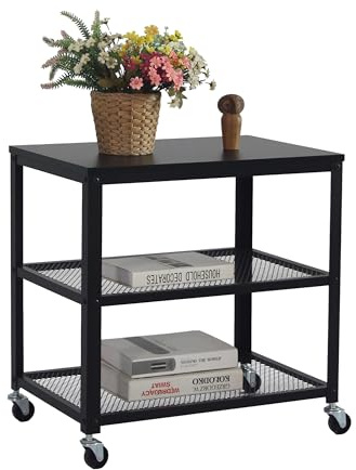 Relaxdays Rollwagen, 3 Ablagen, Küche & Wohnzimmer, H x B x T: 61 x 60 x 40 cm, Beistellwagen mit Rollen, schwarz
