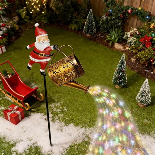lucis solaris natalizie bollitore LED | Luce scintillante cascata giardino Babbo Natale | Annaffiatoio solare Babbo Natale con lucis cascata | Decorazione vintage lanterna natalizia esterni per patio