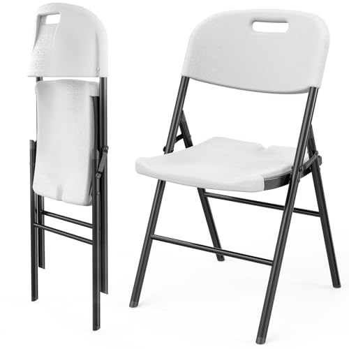 Bonnlo Klappstühle 2er Set, Robuster HDPE Klappstuhl mit Stahlrahmen und Gebogener Rückenlehne & Sitzfläche, Tragbare Gartenstühle für Innen- und Außen, Party, Hochzeit, Konferenz, bis 159 kg, Weiß