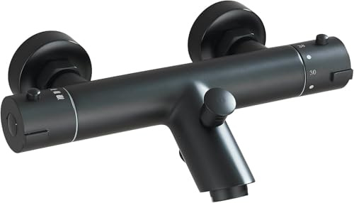 Mitigeur Thermostatique Douche Mitigeur Baignoire Thermostatique en Laiton avec Bouton de Sécurité à 38℃ Robinet Baignoire Douche Mural Noir