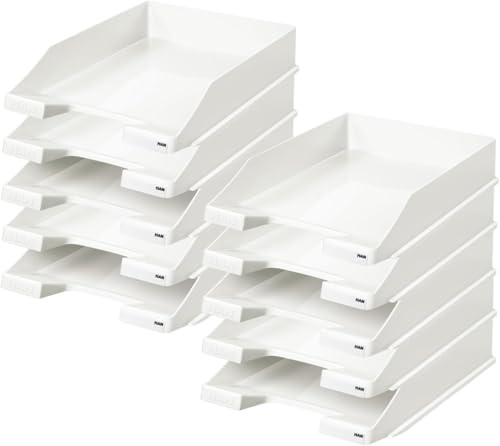 HAN 1027 Briefablage Klassik, Schreibtisch Organizer, Bürobedarf, Ablagefächer, Büromaterial, Briefkorb, Dokumentenablage, bis Format A4/C4 (Klassisch, Weiß, 10 Briefablagen)