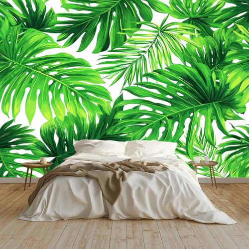 Genérico Fotomural Tropical Hojas Palmera Naturaleza | Papel Pintado Fotográfico Morado de Blanco no Tejido (TNT) | 250 x 175 cm | para Dormitorio, Salón y Sala de Juegos