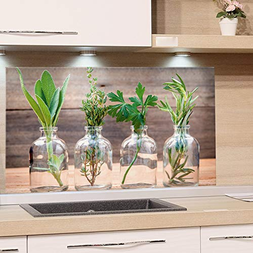 GRAZDesign Küchenrückwand Glas Kräuter im Glas Spritzschutz Herd | Druck hinter Glas | Bild Motiv Gewürze Rückwand Küche, Glasplatte mit Motiv, 80x50cm