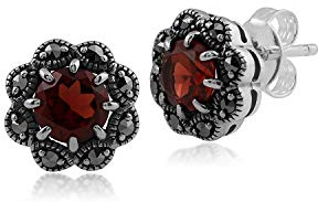 Gemondo Marcassite Boucles D'Oreilles, Argent Sterling Grenade & Marcassite Art Nouveau Boucles D'Oreilles