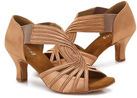 YYTing Ballroom Dance Shoes Women Latin Salsa Practice Dancer Shoes 2.5'' Heels YT02(10, Tan)