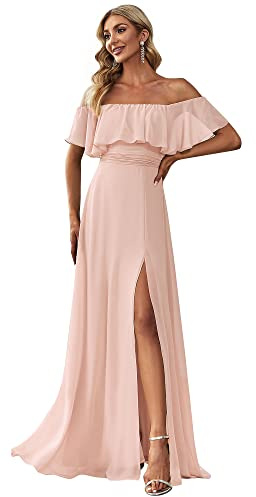Ever-Pretty Femmes Col V Dentelle Tulle Paillettes Longues Volants Plis Manches Courtes Robes de Soirée Formelles EP00734