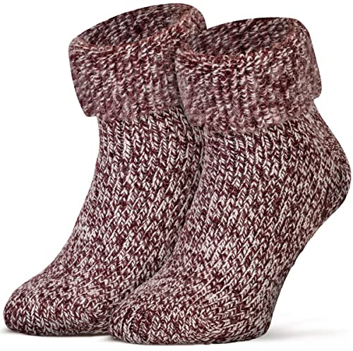 Piarini, calze antiscivolo di lana con applicazioni in antiscivolo. Calzini invernali norvegesi con interno in spugna, unisex, diversi colori, 1 paio Bordeaux mélange 39-42
