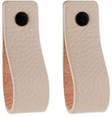 Brute Strength Leather Cabinet pulls 16,5 x 2,5 cm Light Grey Pack of 2 | Full-grain leather cabinet pulls and furniture handles for cupboards, drawers and dressers; two screw lengths included