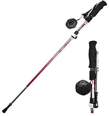 SICOFD Ein Paar Faltbare Trekkingstöcke, Wanderstöcke aus 7075 Aluminium und Ultralightem Kohlefaser, Nordic Walking Stöcke Leichte und Einstellbare 35-120CM Tragbarer Wanderstab mit Eva Griff,Rosa