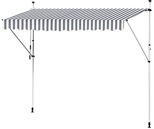 Markise Klemmmarkise Einziehbar Balkonmarkise Gelenkmarkise Sonnenschutz Manuell Kurbel Grau Weiß 350 cm Kingpower