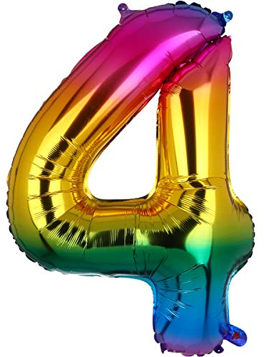 100CM Riesen Regenbogen Zahl 4 Folien Luftballons Number Mylar Helium Zahlenballon Hochzeit Geschenk-Deko Einhorn Geburtstag Party Dekoration für Mädchen Junge XXL