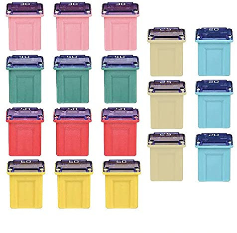 GUUZI 18pcs 12V-24V Kit de Fusibles d'assortiment en Forme de Boîte Jcase à Low profil pour Automobile (20A/25A/30A/40A/50A/60A, Chacun 3pcs) Compatible pour Les Camionnettes, Les Voitures