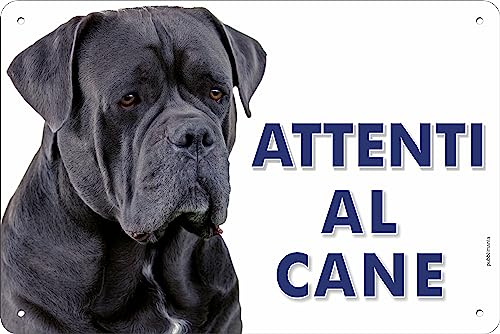 Pubblimania Cartello Attenti al Cane Corso - Targa Segnaletica in Alluminio composito 3 mm di spessore - Resistente alle Intemperie e ai Raggi UV - Fori Pre-perforati (20X15)