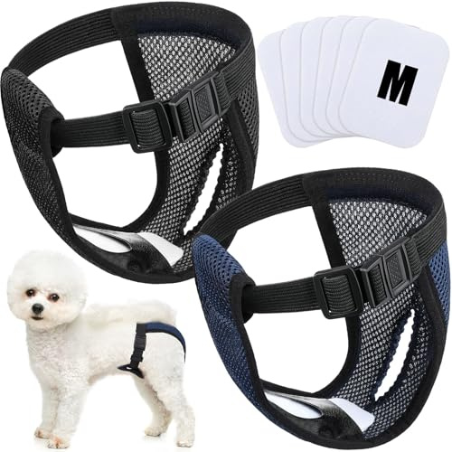 Weewooday 2 Pack Wiederverwendbare Hundewindeln mit 6 Hygienepad, M | Hundehöschen Läufigkeit für Hündinnen bei Monatliche Blutung & Waschbare Schutzhose,Schwarz und Blau