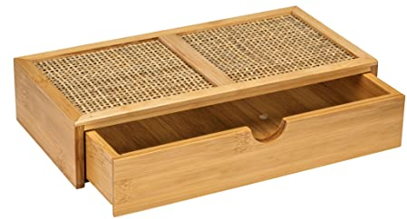 WENKO Badbox Allegre, dekorative Box mit Schublade im trendigen Boho-Style aus hochwertigem Bambus und Rattan-Geflecht, zur Aufbewahrung von Badutensilien oder Accessoires, 28 x 6 x 14 cm, Natur