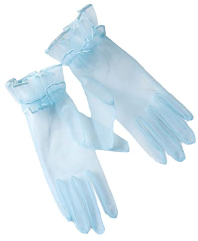 Tsangbaby 1 Paar Damen-Tüll-Handschuhe, gerüscht, Hochzeit, Party, Vintage-Spitzenhandschuhe, Halloween-Kostüm, Dekoration, 15 Farben, Hell, blau, Einheitsgröße