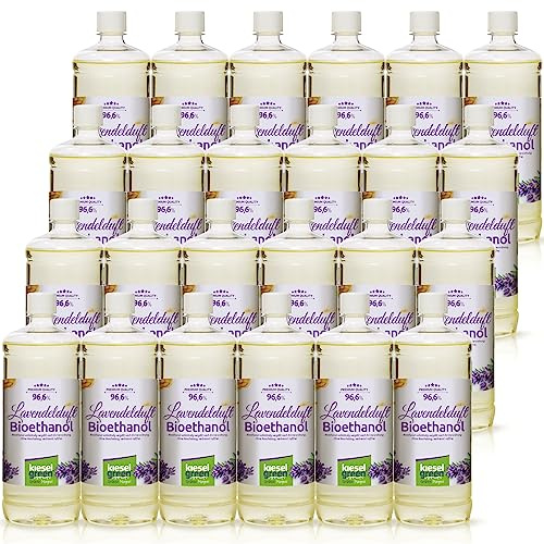 KieselGreen Bioethanol mit Duft 24 x 1 Liter Sets für Ethanol-Kamin – Premium Bio Ethanol Kamin Indoor oder Bioethanol Tischfeuer… (Lavendelduft)