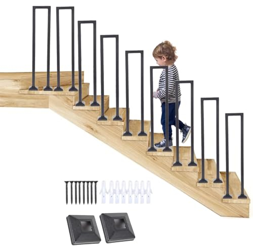 U-förmiger Handlauf, Treppengeländer Innen, Treppengeländer Außen, Handlauf Treppe, Geländer Außen, Nordic Moderner Rutschfester Dekorativer Zaun für Villen, Balkone, Flure (90 * 20, Schwarz)