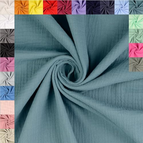 fingsi Musselin Baumwollstoff Webware Meterware Coupon (türkis, 1,0m) (5030) + 23 weitere Farben